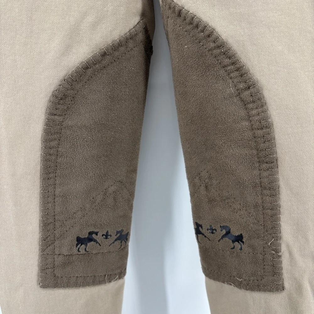 Equine Couture Equestrian Breeches‎ Youth Size 8 Khaki Coolmax Champion Patches